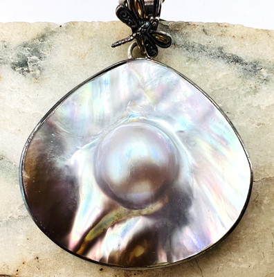 Samuel B Large Sterling Silver & 18K Gold Blister Pearl Pendant w/ Dragonfly