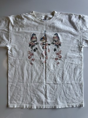 Vintage Birds & Blossoms Tee XL Made in USA Murina Arts Uniq Nature Shirt