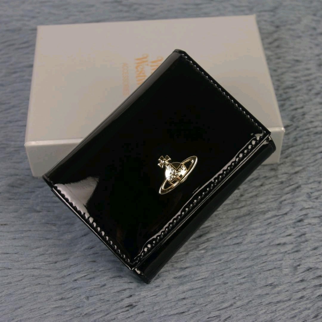 Vivienne Westwood Trifold Clasp Purse Patent leather Black Orb