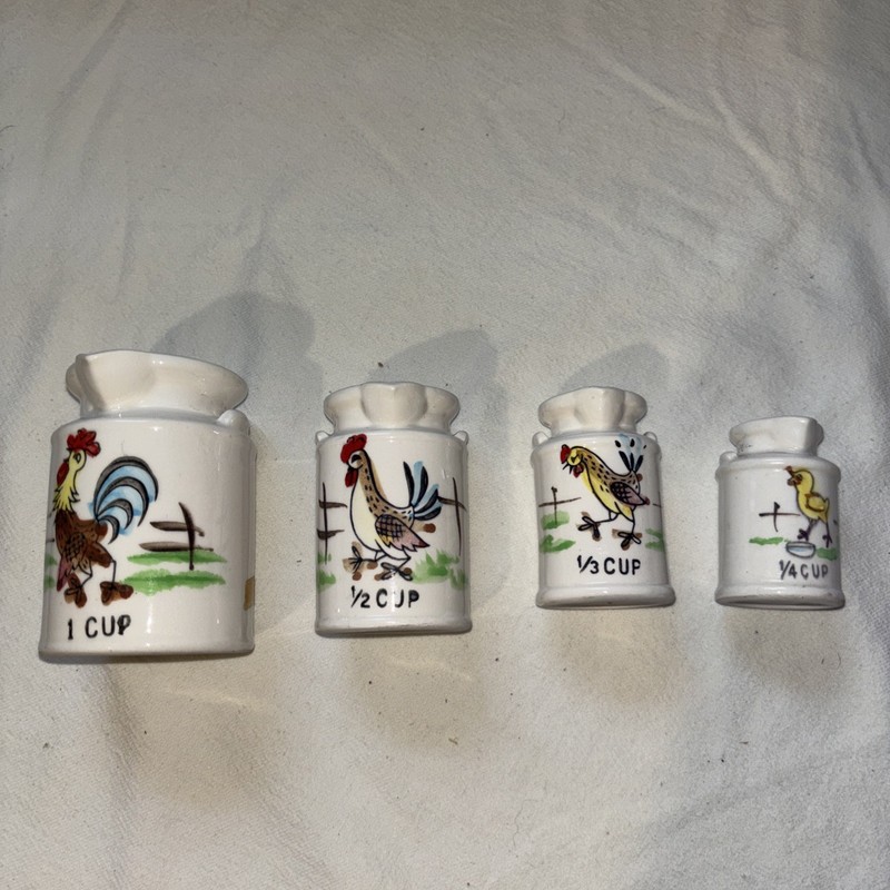 Vintage 1960’s Chicken/Rooster Measuring Cups Set MCM Japan