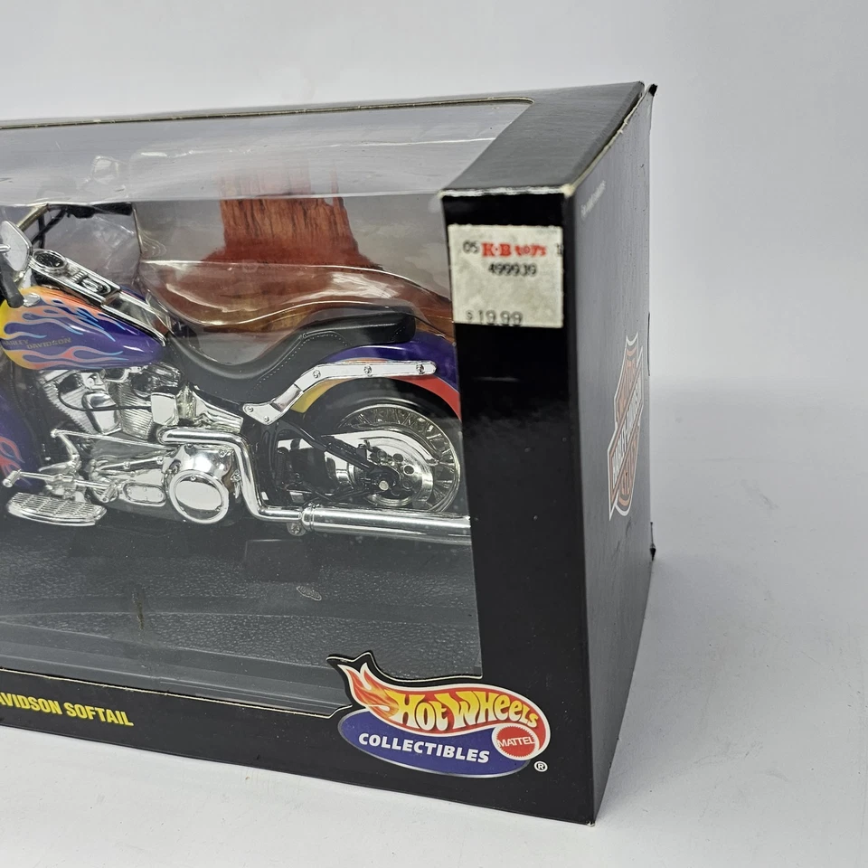 Harley Davidson Softail 1999 Hot Wheels, Purple Flames 1:10 Diecast Bonus Wallet Foto 4 de 4