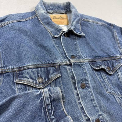 Levi Strauss Signature Mens Denim Trucker Jacket Medium Wash Blue Cotton