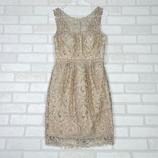 Womens Metallic Floral Lace Sleeveless Cocktail Dress Champagne Silver Size 2