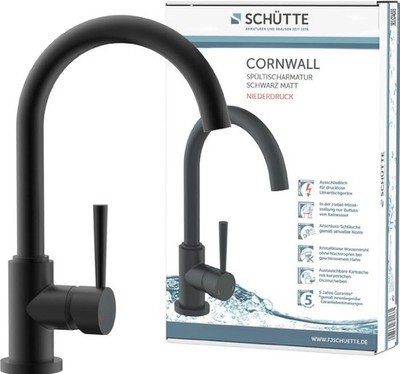Schütte Küchenarmatur Wasserhahn Küche Cornwall Niederdruckarmatur Schwarz Matt