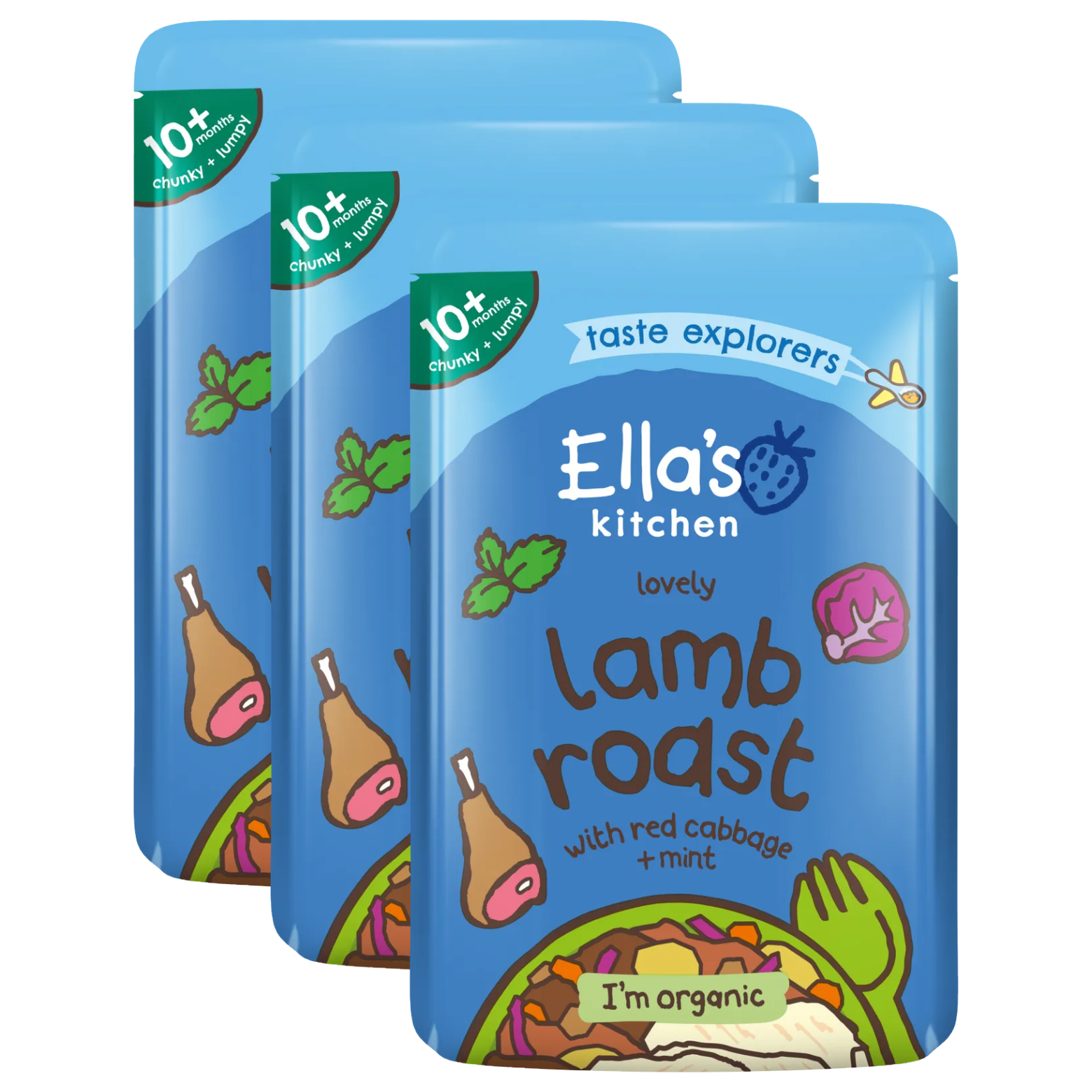 Ella's Kitchen Lamb Roast Dinner Red Cabbage, Mint Baby Food 10+ Months 190g x 3