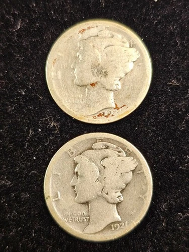 1921 1921 D MERCURY DIME RARE DATES AG G GET BOTH LOT 10C BOOK FILL 1