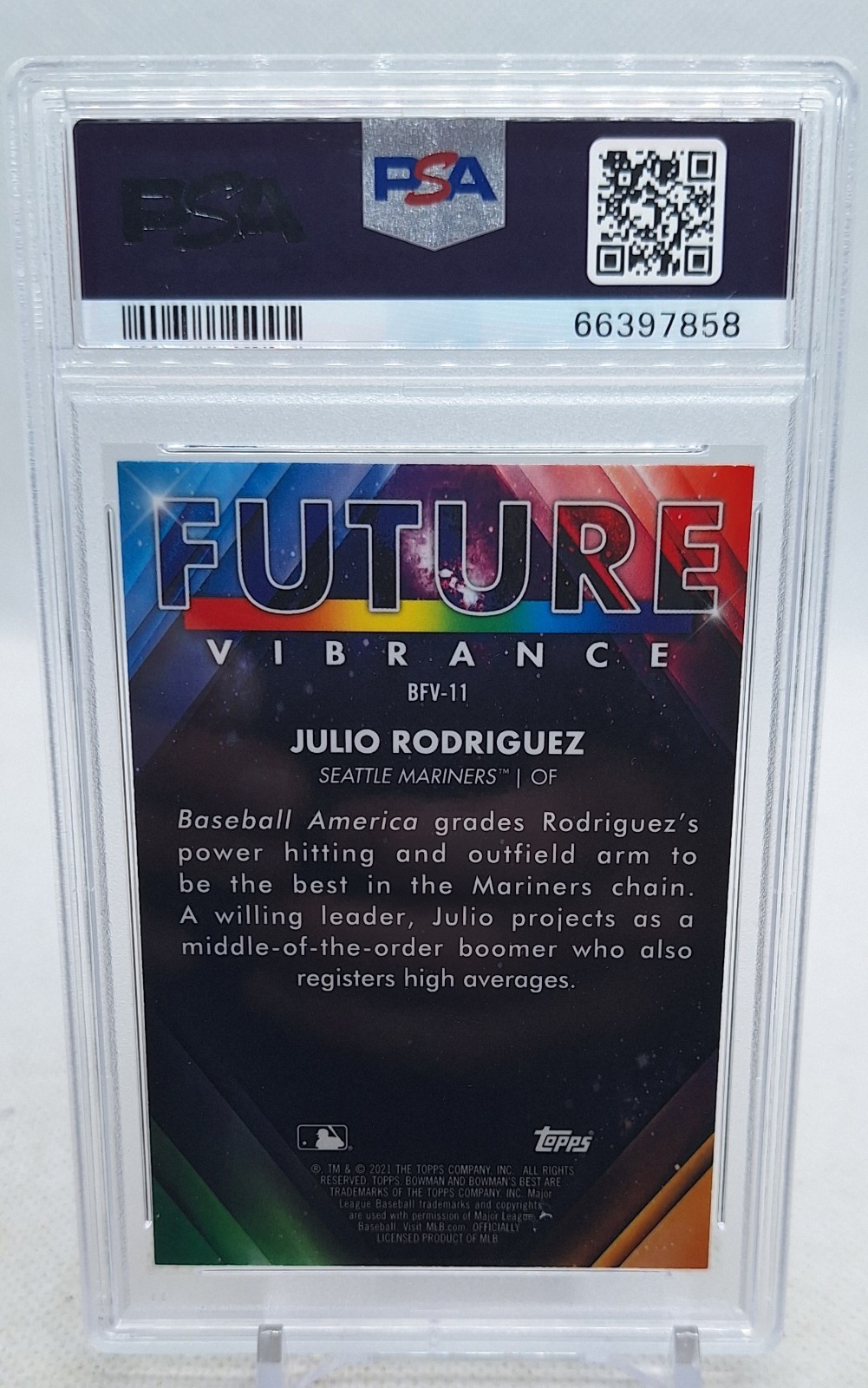 JULIO RODRIGUEZ 2021 BOWMANS BEST FUTURE VIBRANCE ATOMIC REFRACTOR PSA MINT 10 view 3