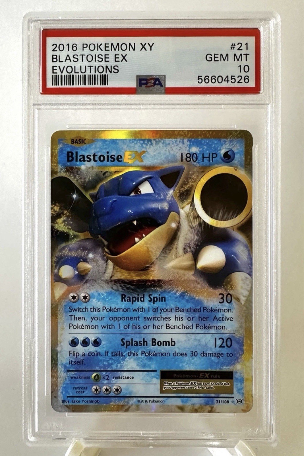 2016 POKEMON XY EVOLUTIONS #21/108 BLASTOISE EX PSA 10 GEM MINT