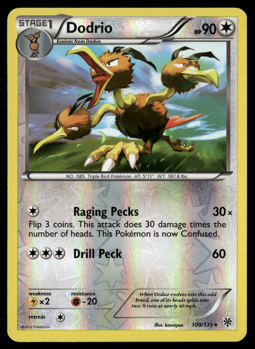 Dodrio 100/135 Rare Plasma Storm Pokemon Reverse Holo NM/M
