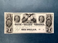 -1840's $1 One Dollar - The Bank of the Valley in Virginia - Uncirculated CU