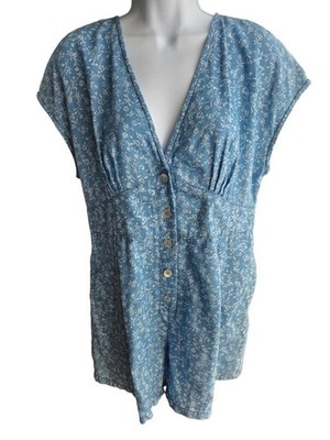 MPD Minkpink Lazy Daze Romper Shorts Size L Blue Floral
