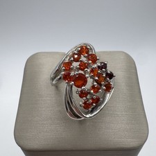 Sterling Silver Ring with Spessartite Garnets, Size 7