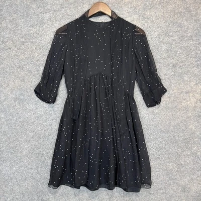 Morgane Le Fay 100% Silk Chiffon Star Print Mini Dress Womens Small Neck Tie - Image 1 of 4