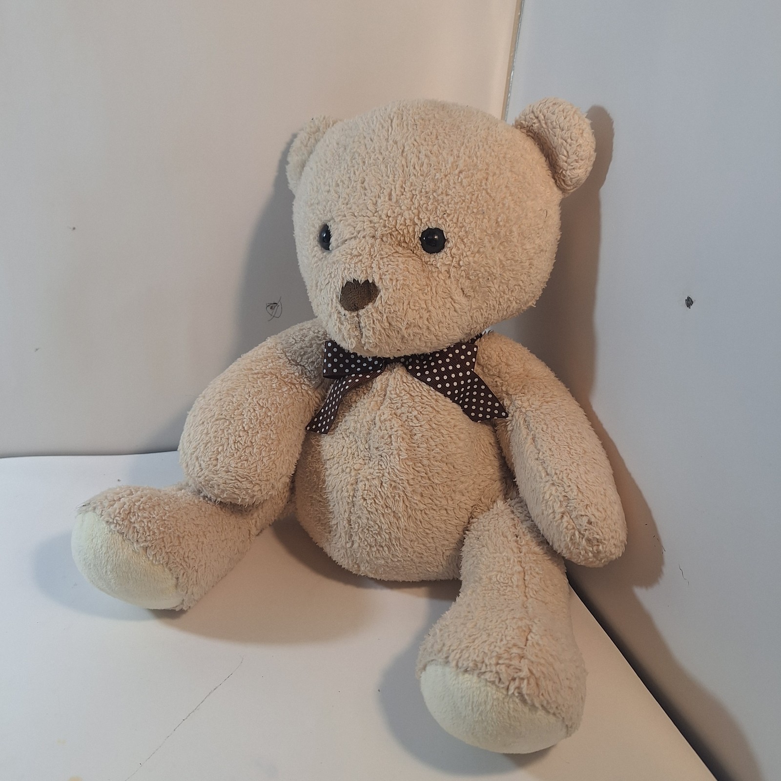 Carter's Tan Soft Plush Teddy Bear w/ Brown White Spots Bow Stuffed Animal