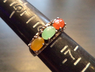 VINTAGE ESTATE SIGNED AVON STERLING SILVER CARNELIAN & JADE SZ 6 RING! G43696