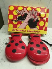 Artesania Espanola red black spotted castanets in original box