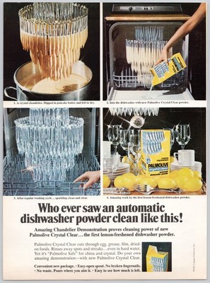 Palmolive Crystal Clear Dishwasher Powder Lemon 1972 Vintage Print Ad