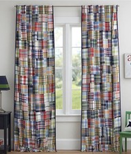 2 Pottery Barn Kids Madras Patchwork Plaid Curtain Panels 44x96 Lined