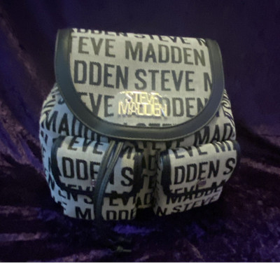 Steve Madden Black/White Logo Mini Backpack Drawstring Front Pocket