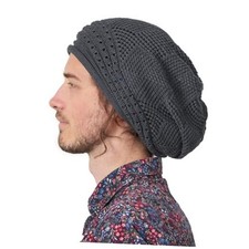 Oversized Slouchy Crochet Beanie for Women, Mens Cotton One Size Dark Gray