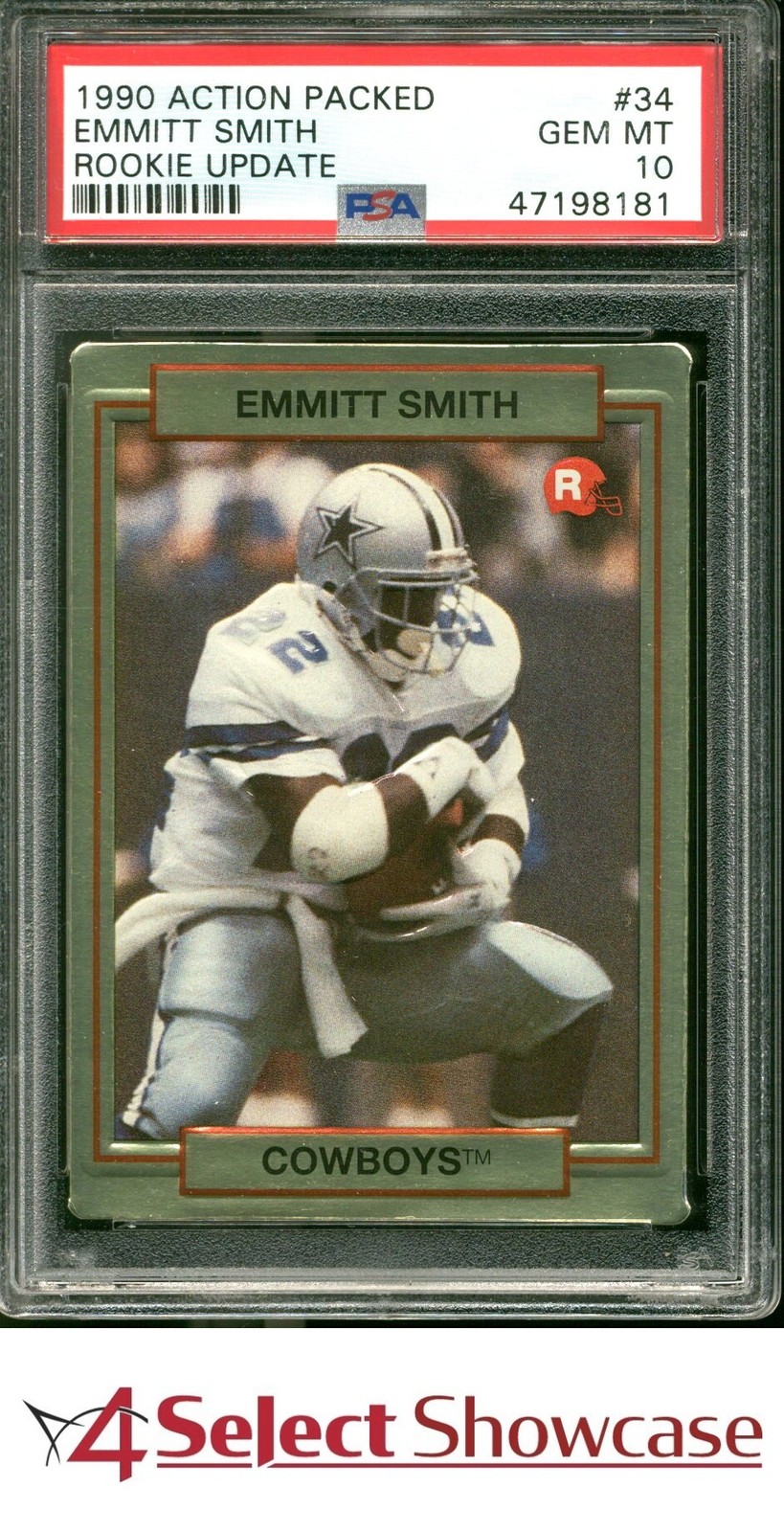 1990 ACTION PACKED ROOKIE UPDATE #34 EMMITT SMITH RC HOF PSA 10