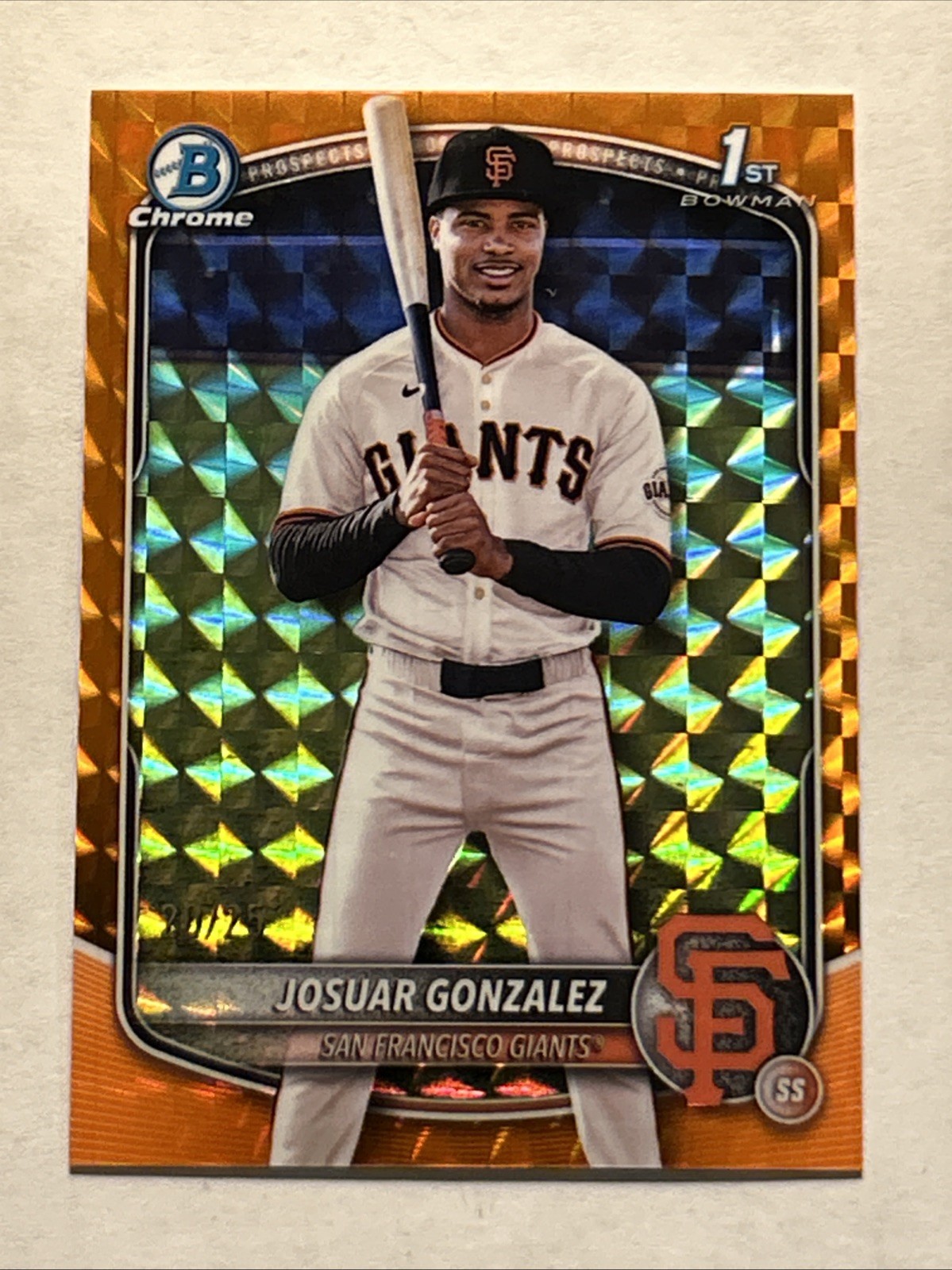 2025 Bowman Chrome #BCP-153 1st Orange Geometric Refractor /25 Josuar Gonzalez