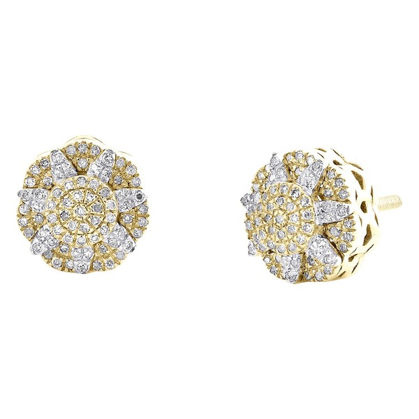 10K Zwei Ton Gold Echte Diamant Unisex Florale 9Mm Blumen Ohrstecker 0,16 Ct-image