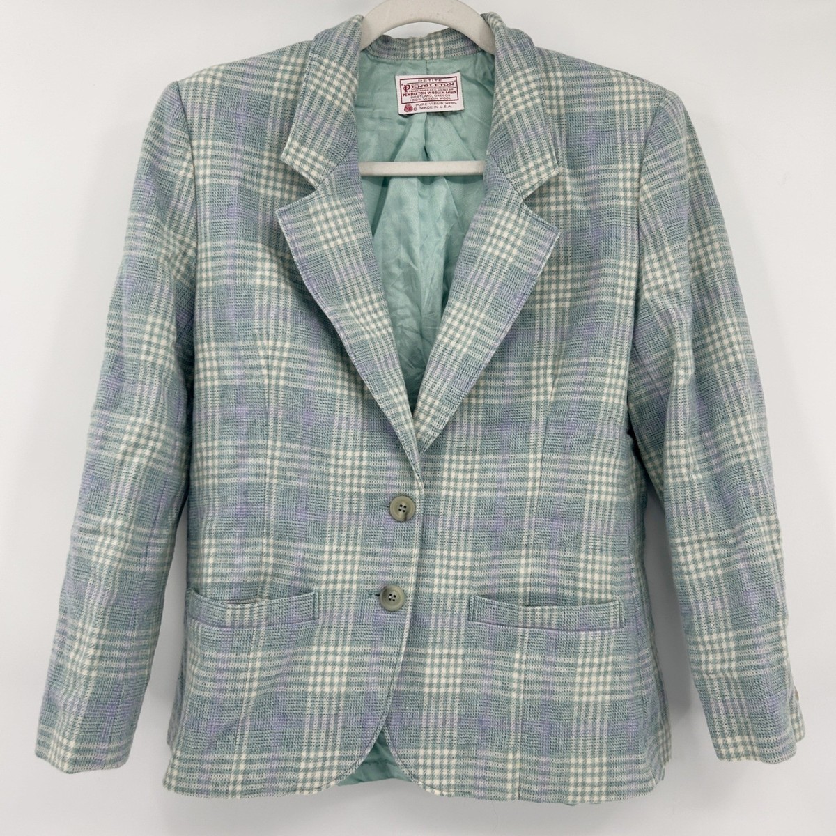 Pendleton Womens Vintage Preppy Academia Plaid Virgin Wool Blazer Size 10  Petite