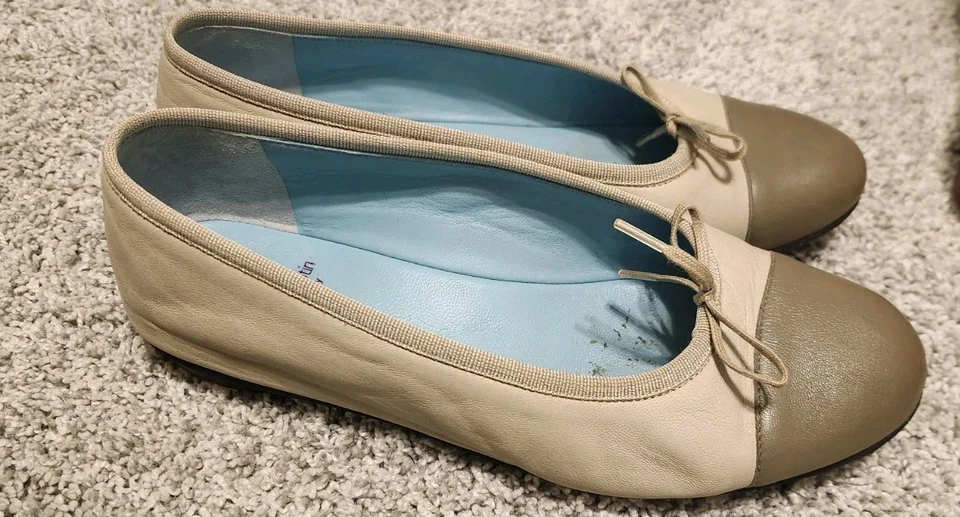 Pisos de cuero Thierry Rabotin $440 talla 37 1/5 (7,5) tostado/arena hechos en Italia Foto 2 de 4