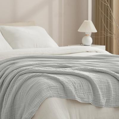 Harbor Mist Cooling Muslin Blanket, Queen Size 90''x80'', Soft & Breathable