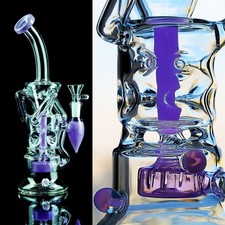 Lavender Glass Water Bong Recycler Hookah Rig Smoking Pipe with 14mm Bowl