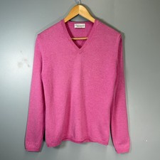 Hawick Knitwear Pink Medium 100% Pure New Wool Jumper V-neck Sweater Pullover 