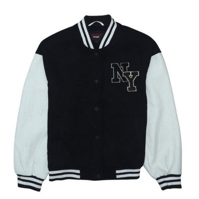 Jennyfer Damen schwarze Varsity Jacke S College Style NY Patch