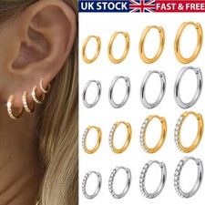 Genuine Stainless Steel Simple Hinged Hoop Sleeper Circle Ring Earrings Gift UK