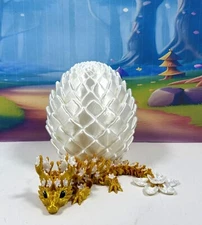 3D Printed Baby Dragon in Egg, Articulated Cherry Blossom Baby Dragon Fidget Toy
