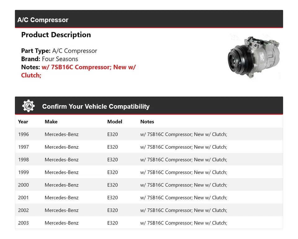 Compresor de aire acondicionado para Mercedes-Benz E320 1996-2003 4 estaciones 1997 1998 1999 2000 Foto 2 de 4