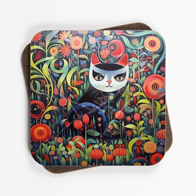 Abstrakte Kunst Katze Design Untersetzer - 90 mm x 90 mm - Rohrücken