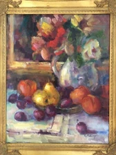 Original Framed Impressionism Oil Painting 20x16” Still Life Signed