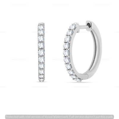 1/2 CT Certified Natural Diamond Hoop Clip On Earrings 14K White Gold