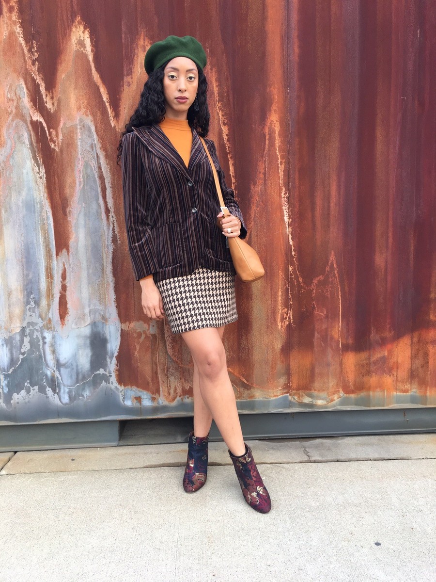 Brown Plaid Skirt Black Tights Outfit Suede Tights Black Suede