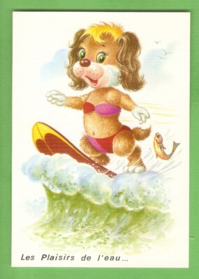 HUND AK ILLUSTRATOR Zeichnung Welpe Wasserski Surfen -ed.MD