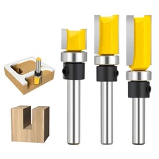 3Pcs Top Bearing Flush Trim Carbide Router Bit Set  1/4'' Shank Milling Cutter