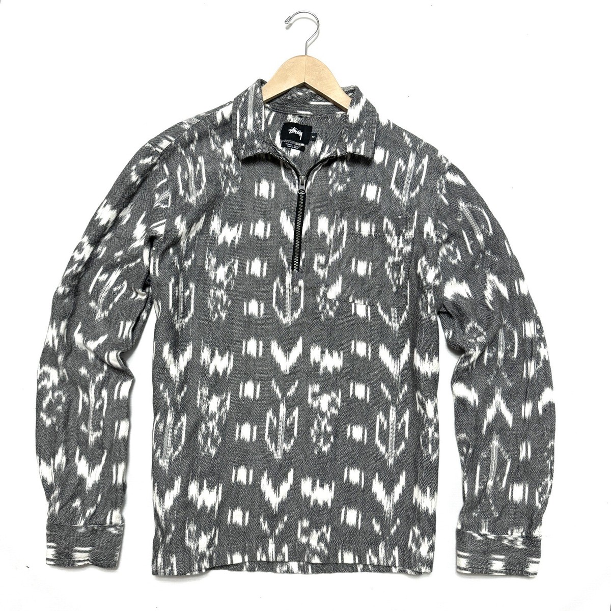 Stussy M Medium Mens 1/4 Zip Ikat Popover Shirt Knit Long Sleeve