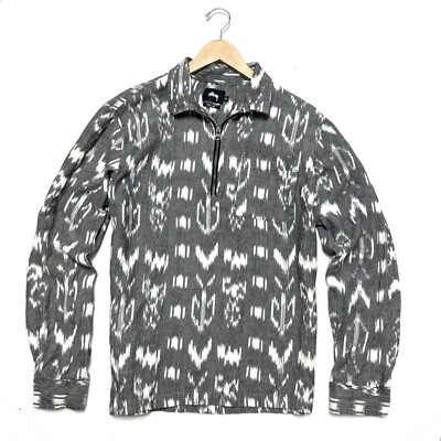 Stussy M Medium Mens 1/4 Zip Ikat Popover Shirt Knit Long Sleeve
