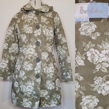 Boden Womens Khaki Green Floral Coat With Hood Size 12 We344