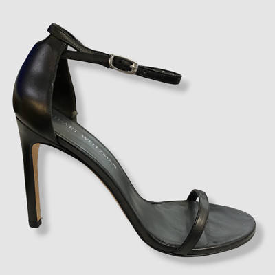 $475 Stuart Weitzman Women's Black Nudistcurve Leather Sandal Shoes EU 40/US 9.5