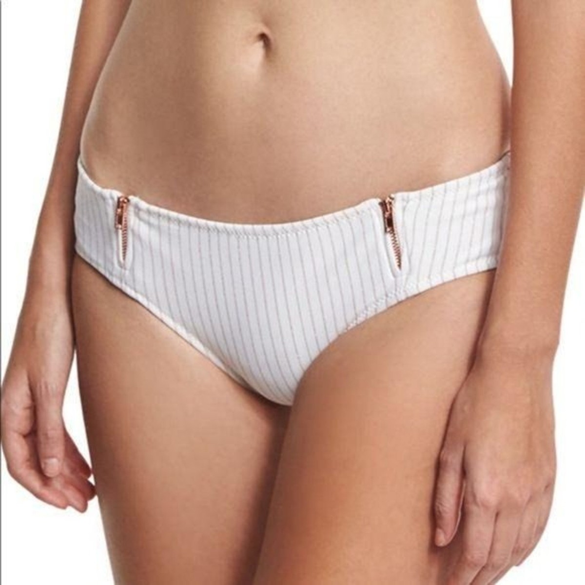 Ale by Alessandra Striped Zipper Bikini Bottoms S