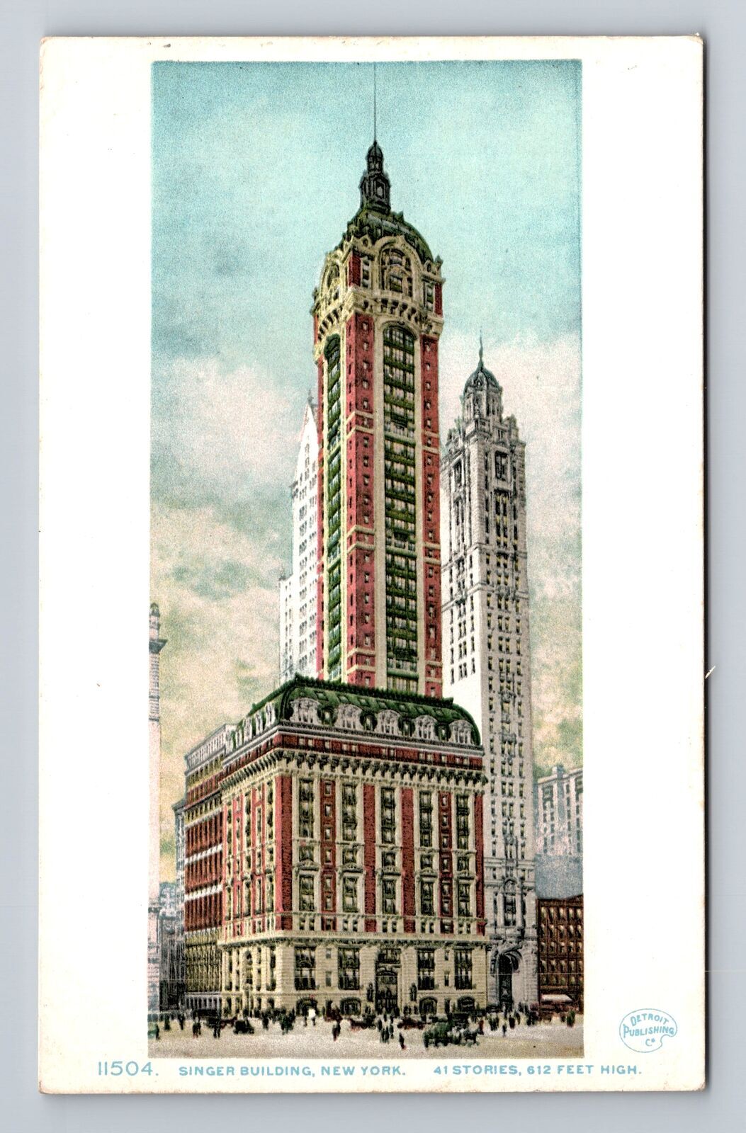 New York City NY, Singer Building, Souvenir, Antique, Vintage Postcard