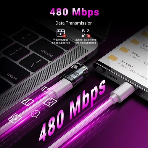 Convertisseur Magnétique USB C 9Pin Rotatif 540° 240W Charge Rapide avec Embouts Type C - Photo 13 sur 31