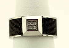 Doliche Black & Silvertone Crystal Men's Wedding Band Size 7.5